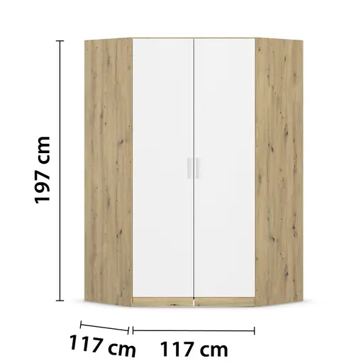 Eckschrank REXY MATT- B 117 cm, Eiche Dekor, Weiß