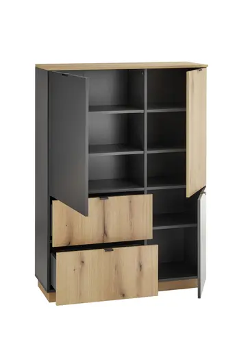Highboard- Anthrazit, Eiche Dekor