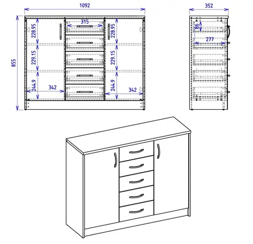 Kommode - B ca. 109 cm, Sonoma Eiche Nachbildung