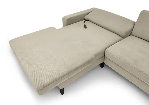 Ecksofa CALM MOVE 2.0 - Longchair links mit 2,5-Sitzer, Schlaffunktion, Feincord, Sand