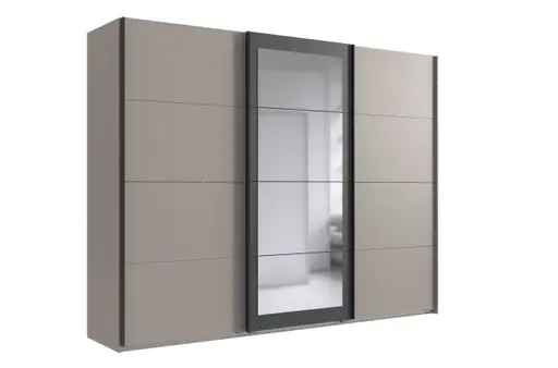 Schwebetürenschrank- B ca. 270 cm, Hellgrau, Sand, Grafit