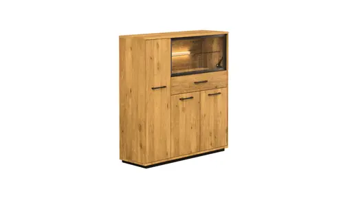 Highboard Savannah - inkl. Beleuchtung, Wildeiche massiv, natur geölt