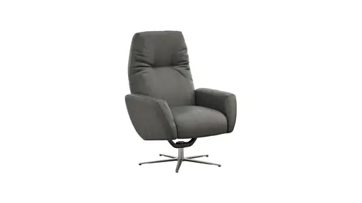 Einzelsessel Terni - Relaxfunktion, Sternfuss, Leder, Grau, 
