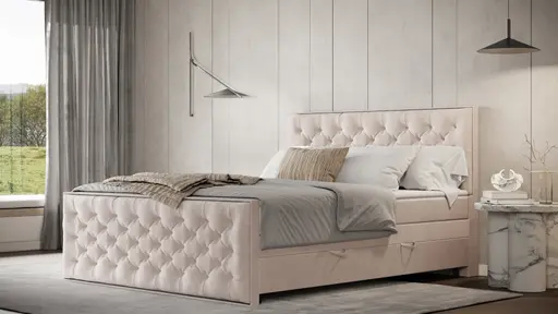 Boxspringbett- Liegefläche ca. 200x200 cm, Stoff, Creme