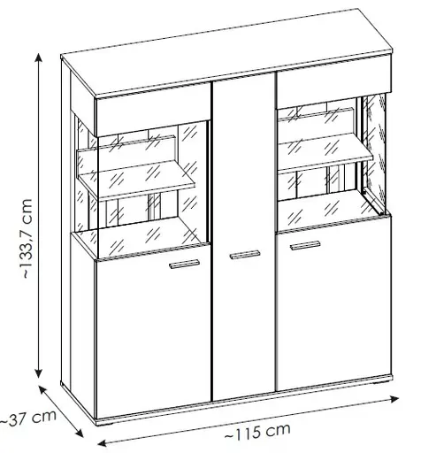 Highboard - mit Beleuchtung, Viking Eiche Nachbildung, Anthrazit