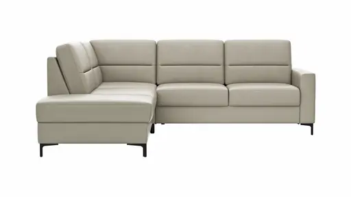 Ecksofa Merlos H. - Ecke links mit 2,5-Sitzer rechts, Leder, Kreide