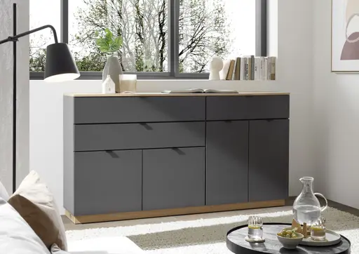 Sideboard- Anthrazit, Eiche Dekor