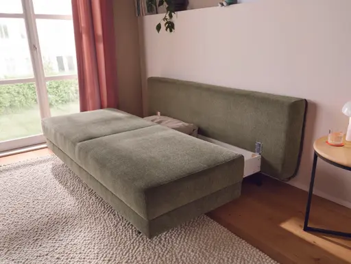 Schlafsofa Carmona - 2-Sitzer inkl. Schlaffunktion und Bettkasten, Stoff, Grün