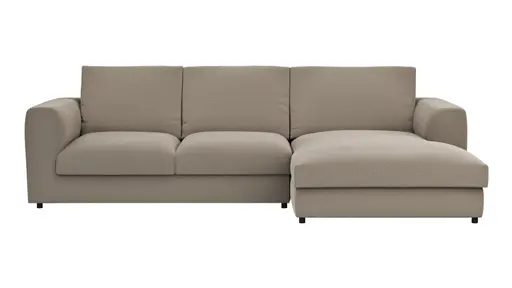 Ecksofa Stormy - 2,5-Sitzer mit Longchair rechts, Stoff, Graubeige