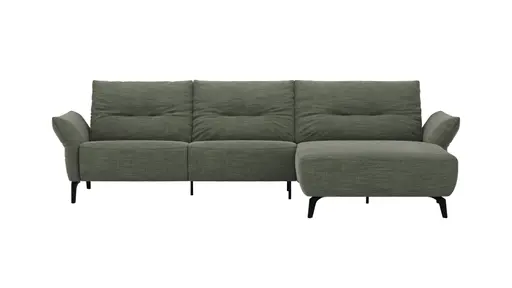 Ecksofa Bahia - 2,5-Sitzer mit Longchair rechts inkl. Armlehne verstellbar, Stoff, Olive