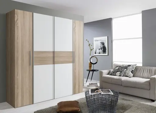 Kleiderschrank FLAVI - B ca. 200,1 cm, Eiche Dekor, Weiß