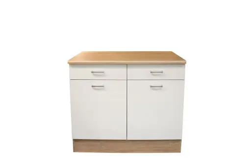 Unterschrank- B ca. 100 cm, Eiche Dekor, Weiß, Matt