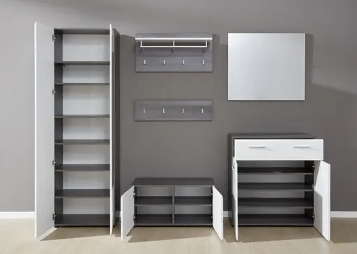 Garderobenschrank - Weiß Hochglanz, Grau