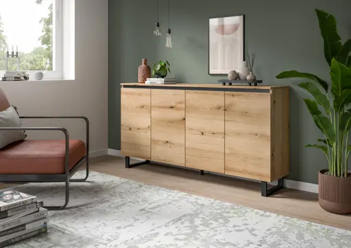 Sideboard - B ca. 160 cm, Evoke Eiche Nachbildung, Schwarz