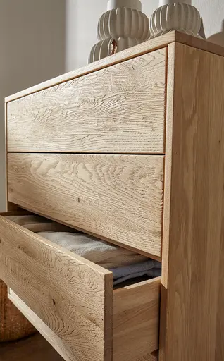 Sideboard Williston - Wildeiche bianco, Schubkastenfront sandgestrahlt