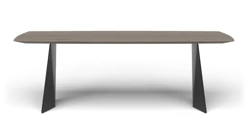 Esstisch 3100 - LB ca. 220x100 cm, Asteiche massiv, Geräuchert, Bianco, Stahlwange, Schwarz