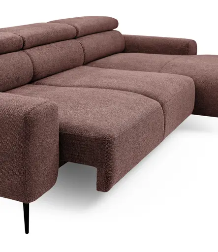 Ecksofa - 2-Sitzer mit Longchair rechts, Sitzvorzug motorisch, Kopfteil verstellbar, Stoff, Rotbusch