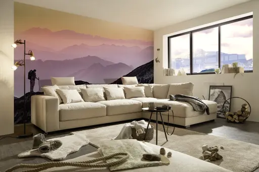 Ecksofa - 3-Sitzer, Ecke rechts, Stoff, Beige