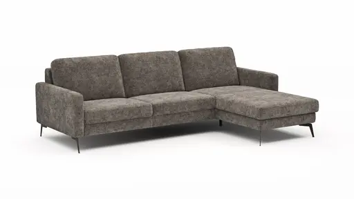 Ecksofa Enna - 3-Sitzer mit Longchair rechts, Armlehne A, Stoff, Graubraun
