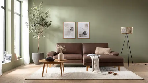 Ecksofa Houston - 1,75-Sitzer mit Longchair groß rechts, inkl. Sitztiefenverstellung und Armlehne klappbar, Leder, Dunkelbraun
