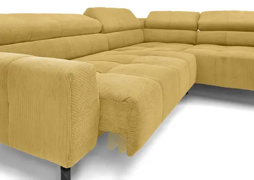  Ecksofa COLLEEN 2.0 - 2-Sitzer mit Ecke rechts, Sitzvorzug motorisch, Feincord, Gold