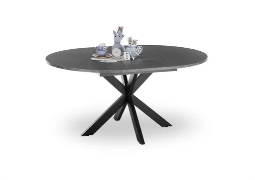 Esstisch - ausziehbar, Ø/H ca. 130x79 cm, Keramikoptik grau, Schwarz