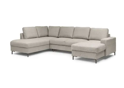 Wohnlandschaft - Ecke links mit 2-Sitzer und Longchair rechts, Stoff, Steingrau
