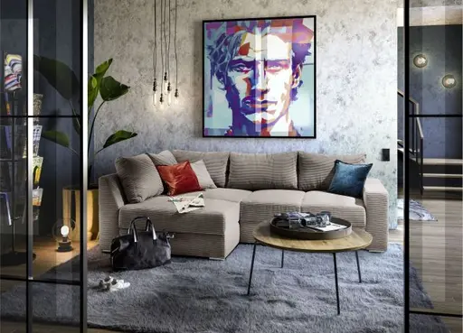 Ecksofa JANIS - 2,5-Sitzer, Ecke rechts inkl. Schlaffunktion, Stoff, Taupe