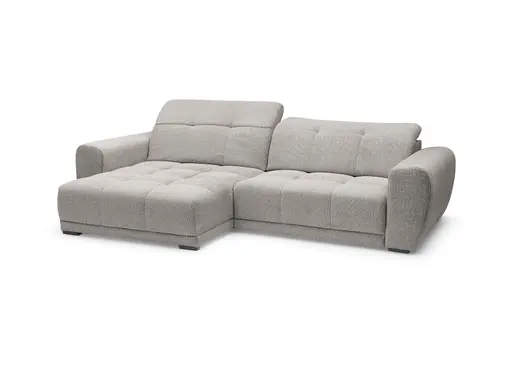 Ecksofa - Longchair links mit 2-Sitzer, Kopfteil verstellbar, Sitztiefe verstellbar motorisch, Stoff, Taupe