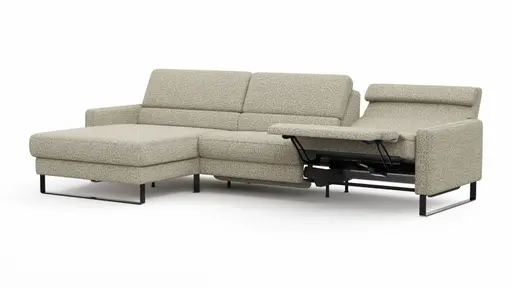 Ecksofa Valera - Longchair mit 3-Sitzer rechts inkl. Rückenlehne verstellbar und Relaxfunktion motorisch, Stoff, Limone