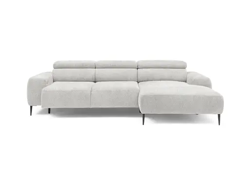 Ecksofa - 2-Sitzer mit Longchair rechts, Sitzvorzug motorisch, Kopfteil verstellbar, Stoff, Creme