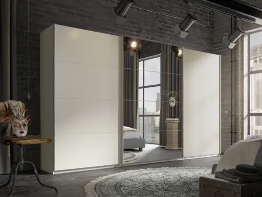 Schwebetürenschrank RIVASA- B ca. 361 cm, Champagner, Spiegel