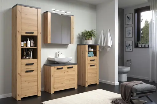 Waschbeckenunterschrank - B ca. 79 cm, Eiche Dekor