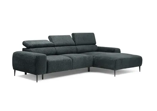 Ecksofa - 2-Sitzer mit Longchair rechts, Sitzvorzug motorisch, Kopfteil verstellbar, Stoff, Blaugrün