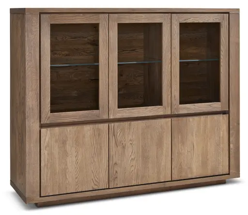 Highboard Bakersfield - sichtbare Rückwand geschroppt, Asteiche massiv, barrique