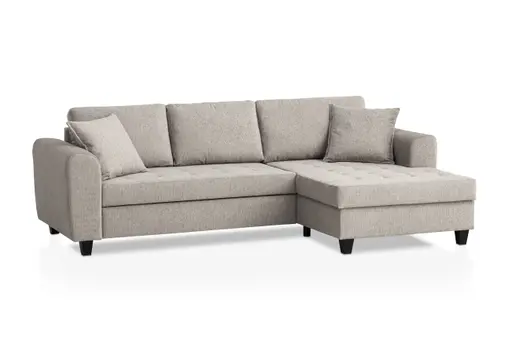 Ecksofa - 2-Sitzer, Ecke rechts inkl. Schlaffunktion mit Bettkasten, Stoff, Steingrau