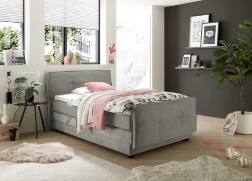 Boxspringbett- Liegefläche ca. 120x200 cm, Stoff, Hellbraun