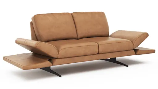 Sofa Tova - 2-Sitzer inkl. Rücken- und Armlehnfunktion, Kufe, Leder, Cognac