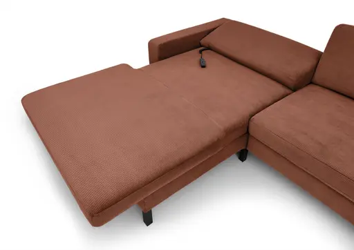 Ecksofa CALM MOVE 2.0 - Longchair links mit 2,5-Sitzer, Schlaffunktion, Feincord, Rost
