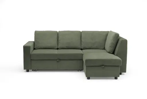 Ecksofa PRO FLEXX - 2-Sitzer, Ecke rechts inkl. Schlaffunktion und Bettkasten, Stoff, Dunkelgrün