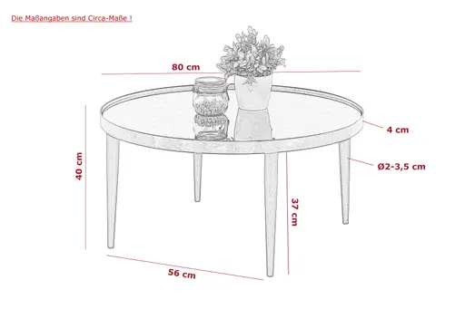 Couchtisch - Ø/H ca. 80x40 cm, Schwarz