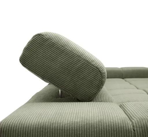 Ecksofa CLIVIA -  2-Sitzer mit Longchair rechts, Sitzvorzug motorisch, Kopfteil verstellbar, Feincord, Olive