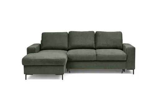 Ecksofa - Longchair links mit 2-Sitzer, Stoff, Dunkelgrün