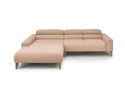 Ecksofa CHENOA - Longchair links mit 2-Sitzer, Kopfteil verstellbar, Stoff, Pfirsich