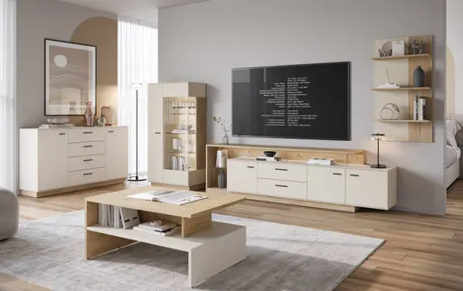 Vitrine - B ca. 75 cm, Kaschmir, Cremona Eiche Torro Nachbildung