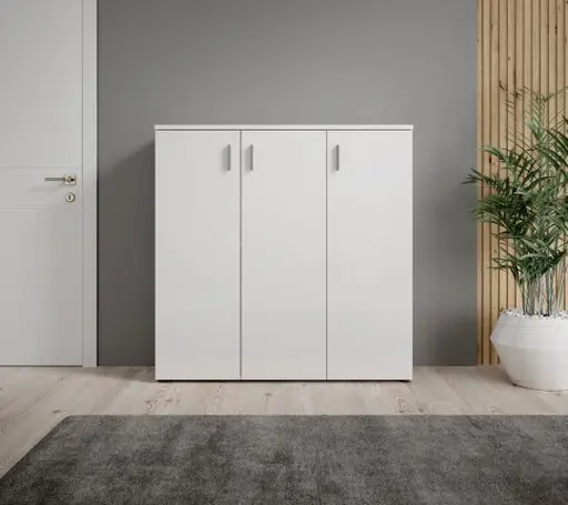 Schuhschrank - B ca. 120 cm, Weiß, Weiß Hochglanz