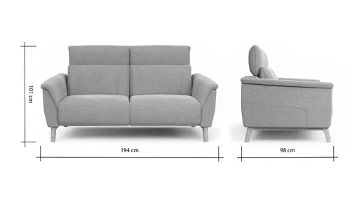 Sofa Nevin - 2,5-Sitzer inkl. Kopfpolsterverstellung, Stoff, Silbergrau