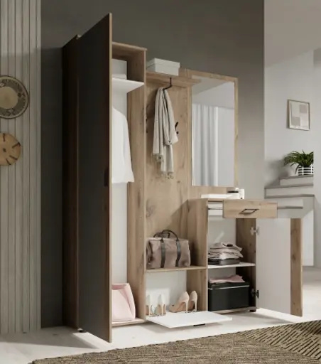 Kompaktgarderobe - Eiche Viking Nachbildung, Lichtgrau