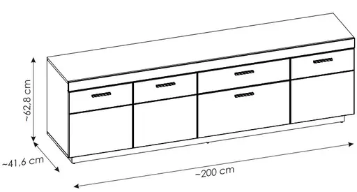 TV-Lowboard - B ca. 200 cm, Kaschmir, Coast Evoke Eiche Nachbildung