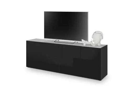 Lowboard - B ca. 181 cm, Schwarz, Keramikoptik